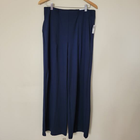 NWT Old Navy L Powersoft Go Dry Pants Wide Leg High Rise Flat Front Pull On Blue - Picture 1 of 14